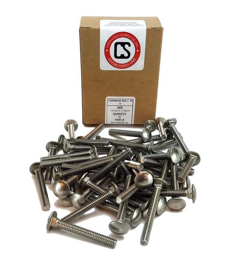 Chenango Supply Stainless 1/4-20 x 2 Carriage Bolt (3/4" to 5" Lengths Available in Listing), 18-8 Stainless Steel,50 Pieces (1/4-20x2) - Image 2